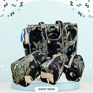 NellaiBazaar Quilted Bag Combo – 1 Tote + 3 Pouches