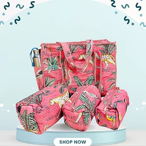 NellaiBazaar Quilted Bag Combo – 1 Tote + 3 Pouches