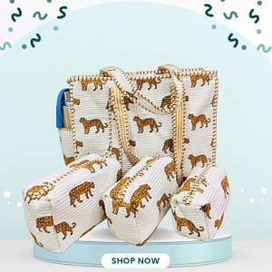 NellaiBazaar Quilted Bag Combo – 1 Tote + 3 Pouches