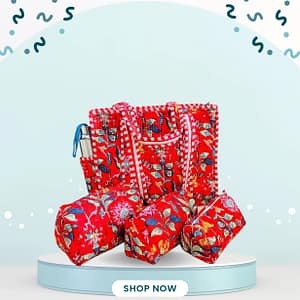 NellaiBazaar Quilted Bag Combo – 1 Tote + 3 Pouches