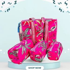 NellaiBazaar Quilted Bag Combo – 1 Tote + 3 Pouches